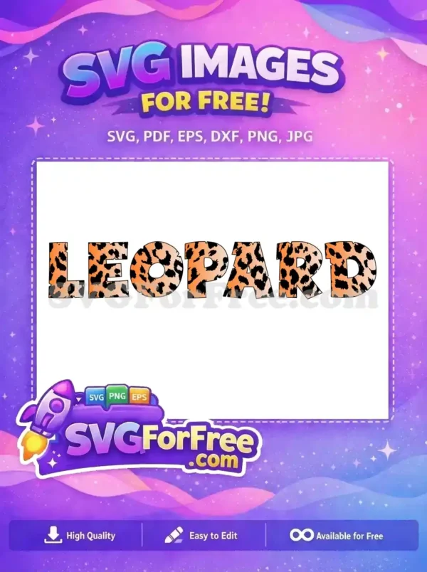 A free leopard print text design spelling 'LEOPARD' in bold, distressed letters with a vibrant orange and black pattern, ready for your creative projects.