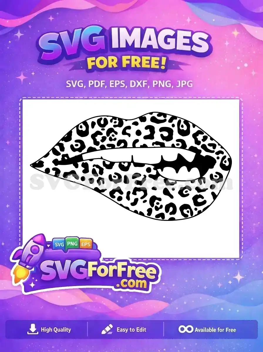 A free design of fierce leopard print lips, slightly parted to show teeth, perfect for bold fashion statements.