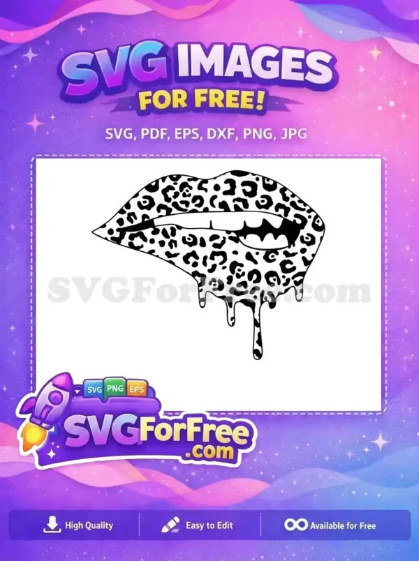 A free bold leopard print lips SVG with a cool dripping effect, perfect for edgy designs. Get this free unique graphic!