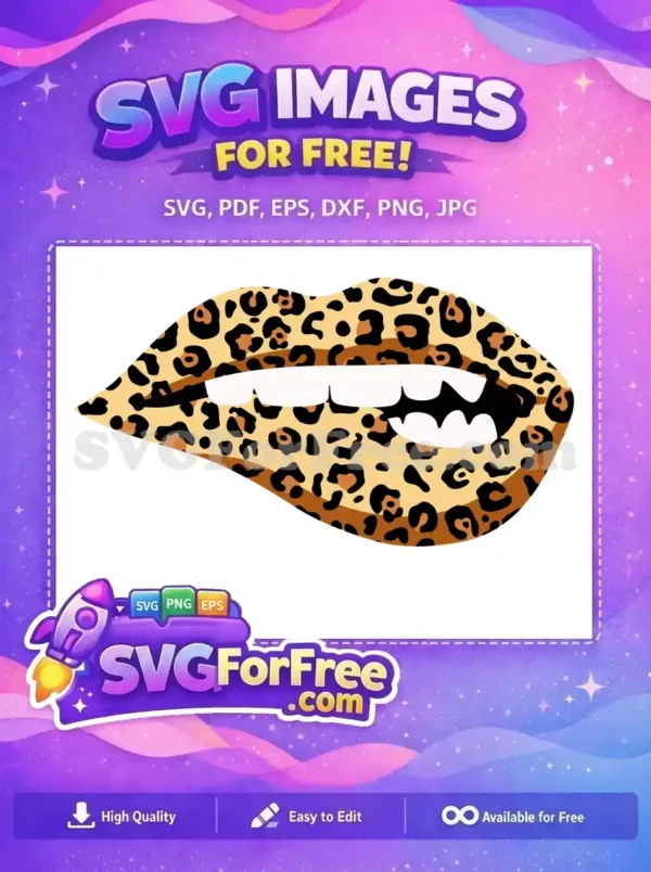 Free Wild Leopard Print Lips Design – Sassy & Stylish SVG! Free leopard print lips SVG, featuring a sassy bite on the lower lip, perfect for bold fashion statements.