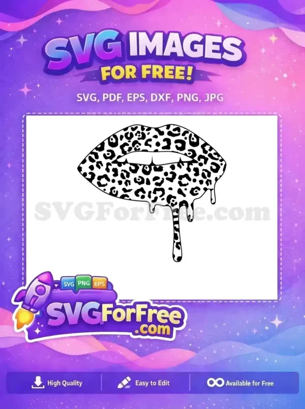 Free SVG of stylish leopard print lips with a dripping effect, perfect for fashion-forward DIY crafts and digital projects.