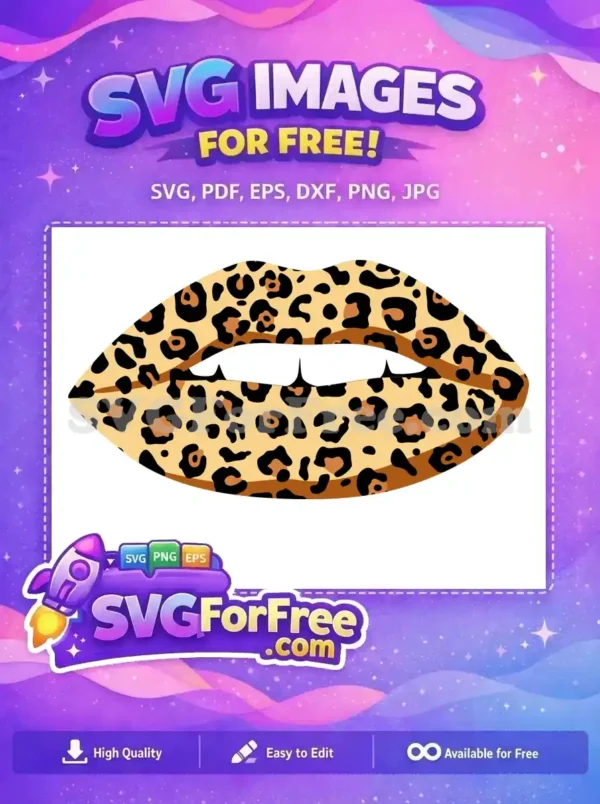 A free design of fierce leopard print lips with teeth, perfect for bold fashion and craft projects. Get this free SVG now!