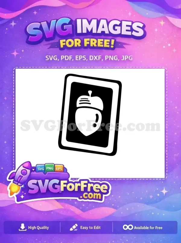 A free, stylized black and white acorn icon tilted within a thick-bordered rounded rectangle, ideal for various free design projects.