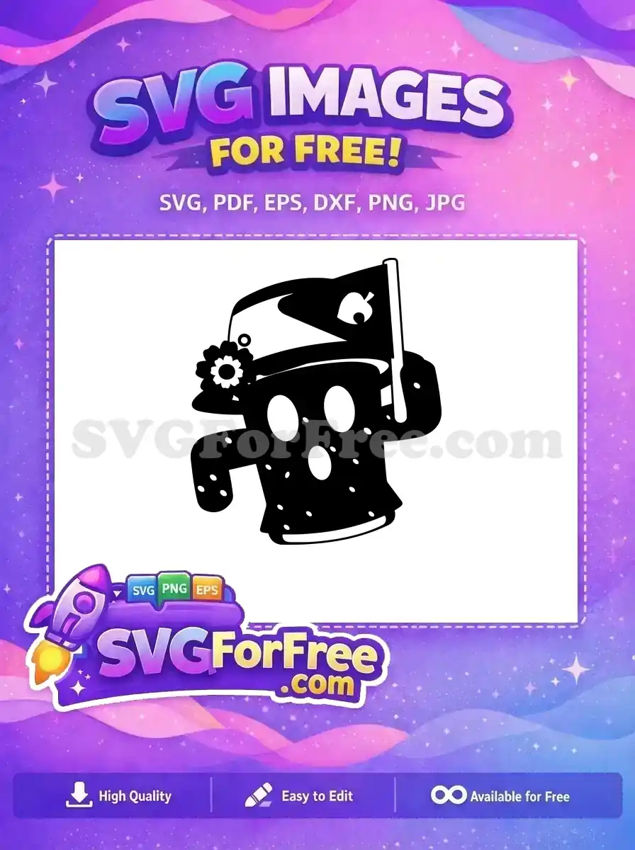 Discover this free Animal Crossing Gyroid SVG, a delightful character holding a Nook Inc flag, perfect for all your free creative projects.