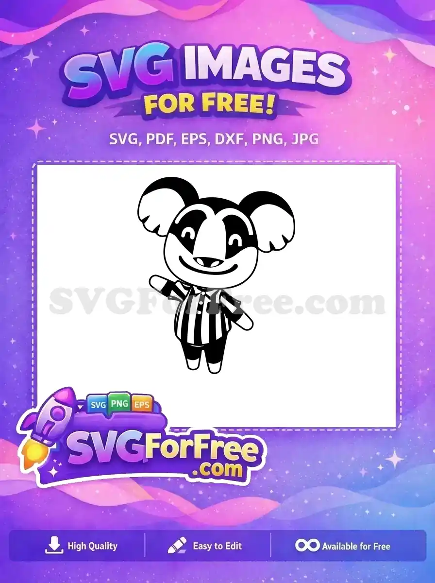 A friendly free cartoon animal character in a striped referee shirt, waving happily. Download this free design now!