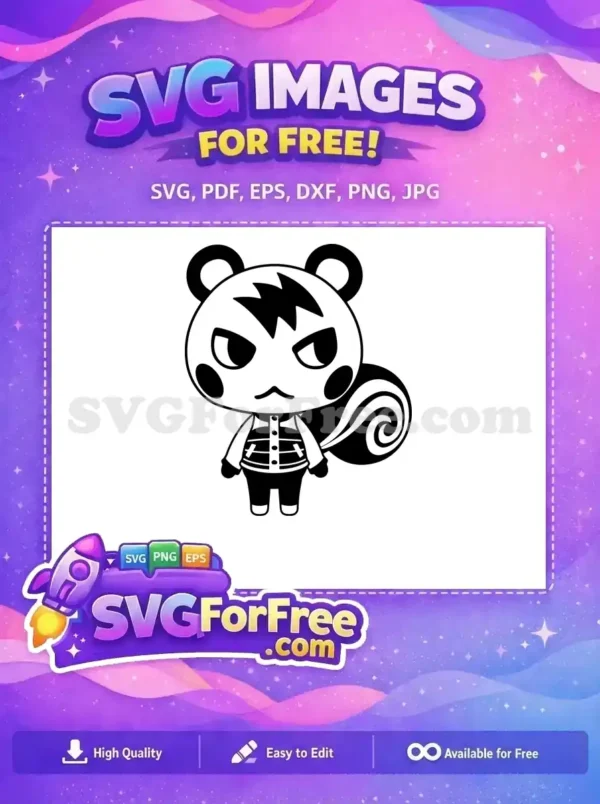 A free black and white vector illustration of a grumpy skunk character, ideal for various free design projects.