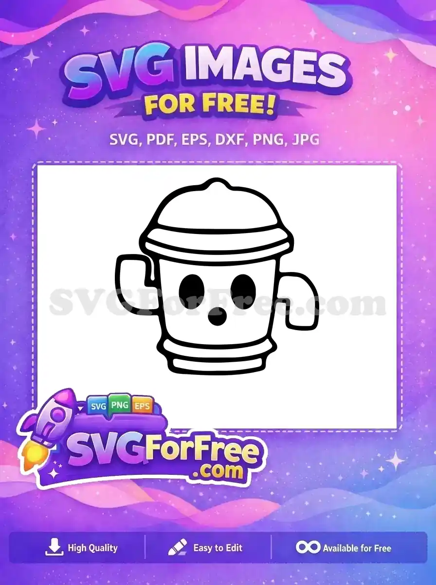 A cute, free black and white line art SVG of a friendly character, resembling a stylized fire hydrant or robot mascot.