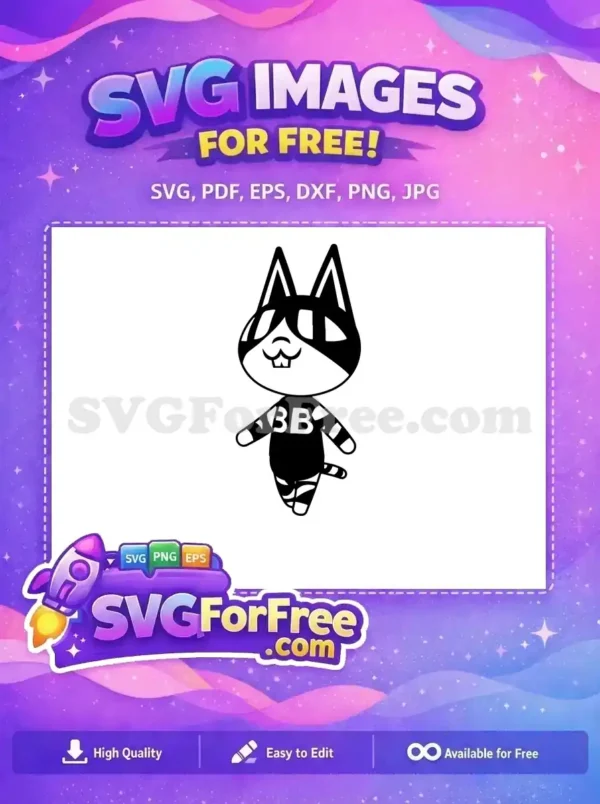 Free Cartoon Cat Character SVG – Adorable Craft Design! A free design of a cute black and white cartoon cat character, featuring mask-like markings and a 'BB' shirt. Download this free SVG now!