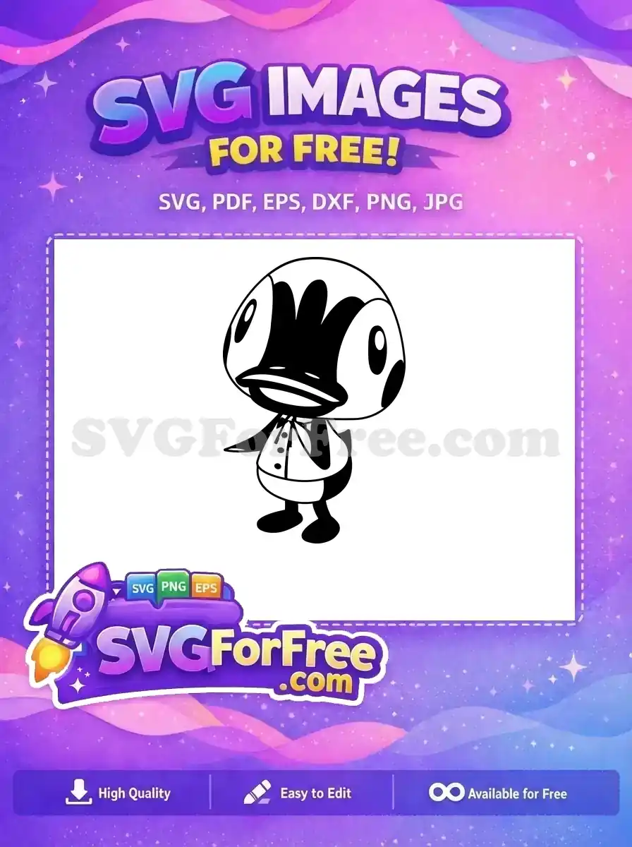 A delightful free black and white cartoon bird in a vest and bow tie, perfect for any creative project. Grab this free design now!