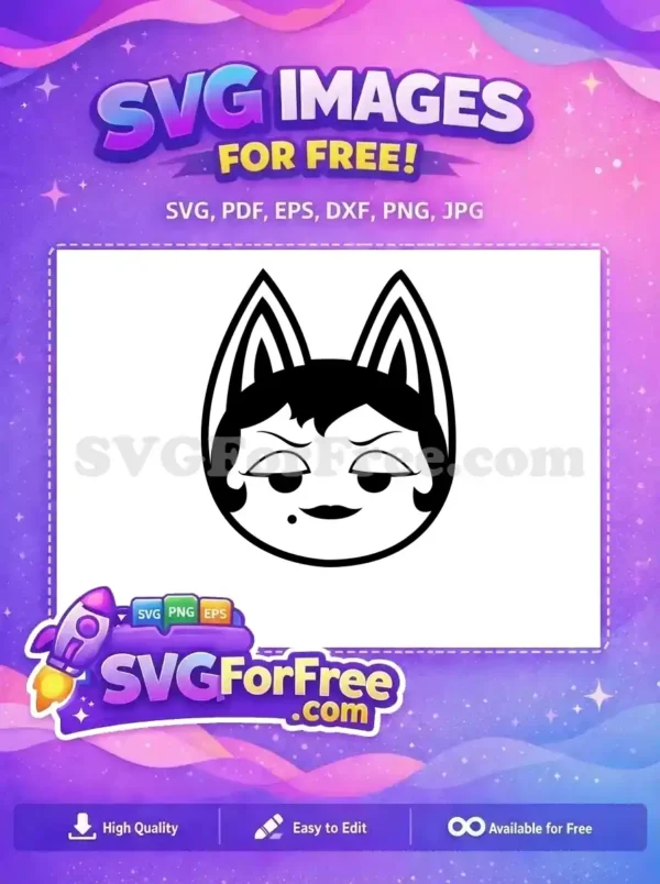 A free black and white cartoon cat-girl face with a bob, closed eyes, and a beauty mark. This free vector is perfect for diverse creative projects.