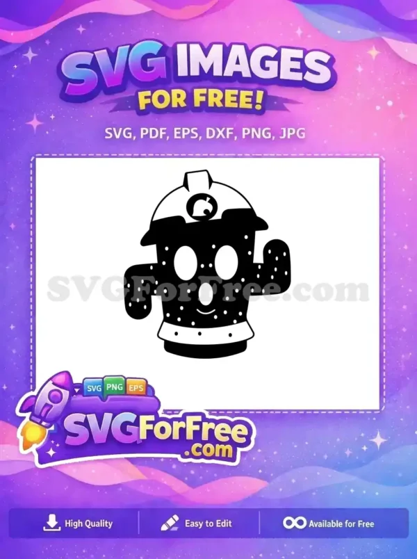 A free Animal Crossing-inspired cactus character wearing a construction helmet, smiling. This delightful free design is ready for use.