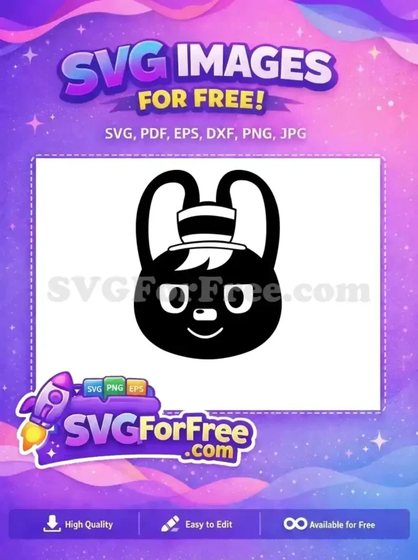 A charming free rabbit head character with a striped hat and friendly smile, a versatile free SVG design for all projects.