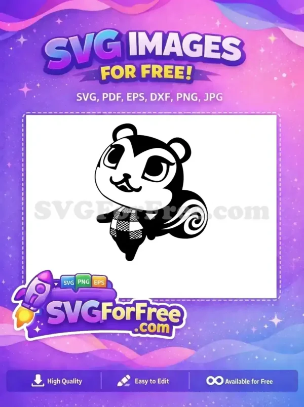 Free AC-Style Skunk SVG Design – Cute & Ready to Use! A delightful, free Animal Crossing-style skunk character vector design, perfect for crafting and personal projects. Free download.