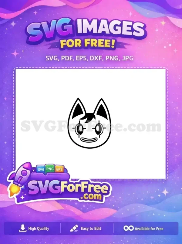 A quirky, free cat face SVG with big crosshair eyes and a wide smile, ideal for creative free design projects.