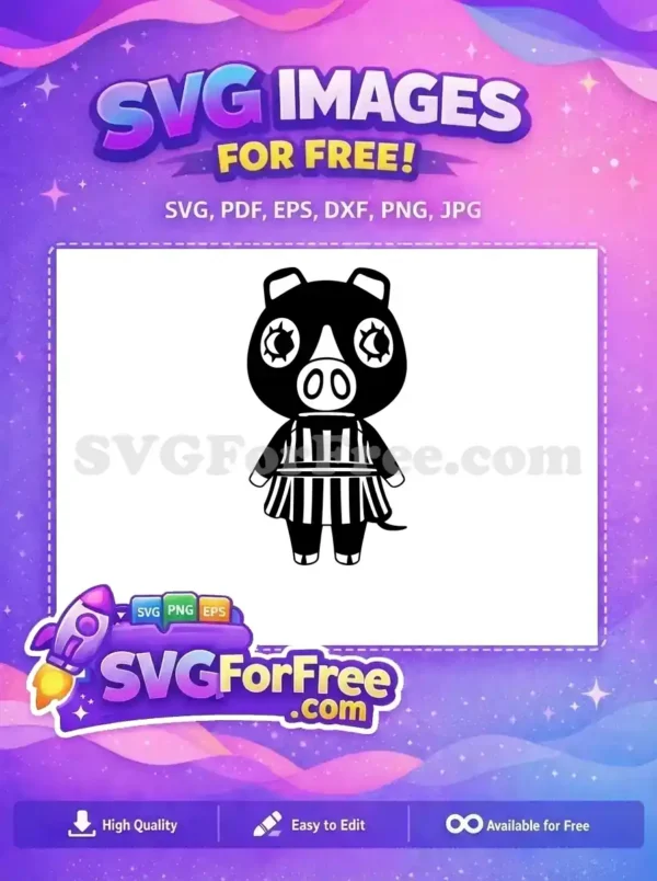 Free Pig Character SVG Design with Striped Uniform Explore this free pig character SVG, featuring unique sun-moon eyes & striped uniform. A delightful free design for crafts.