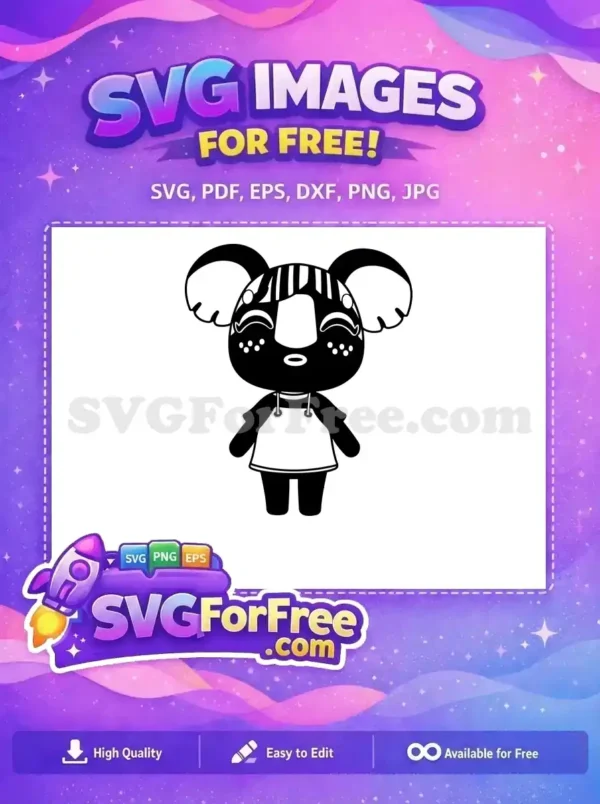 Free cute koala character SVG design in black and white, wearing an apron. A charming, free vector graphic for crafters.