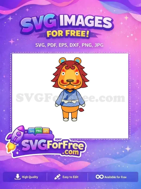 A delightful free design featuring a cartoon lion character, brightly colored, wearing a traditional blue kimono with a white obi. Ideal for various creative projects!