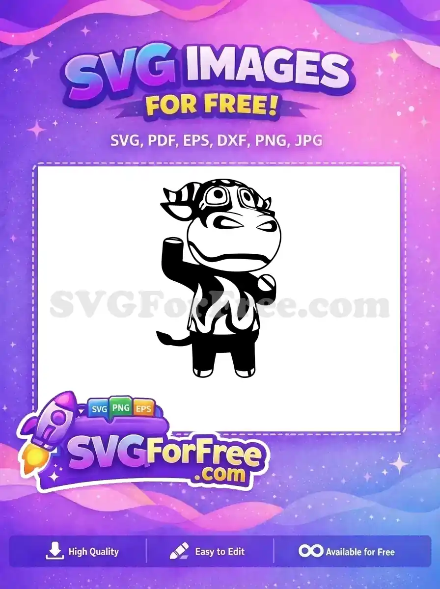 Discover this free SVG of a stylized black and white cartoon bull character with tribal patterns, arm raised. Ideal for creative projects.