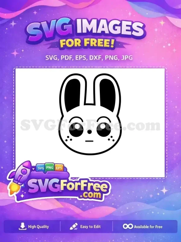 A free minimalist black and white rabbit head SVG, featuring big eyes and simple lines, ideal for any project.