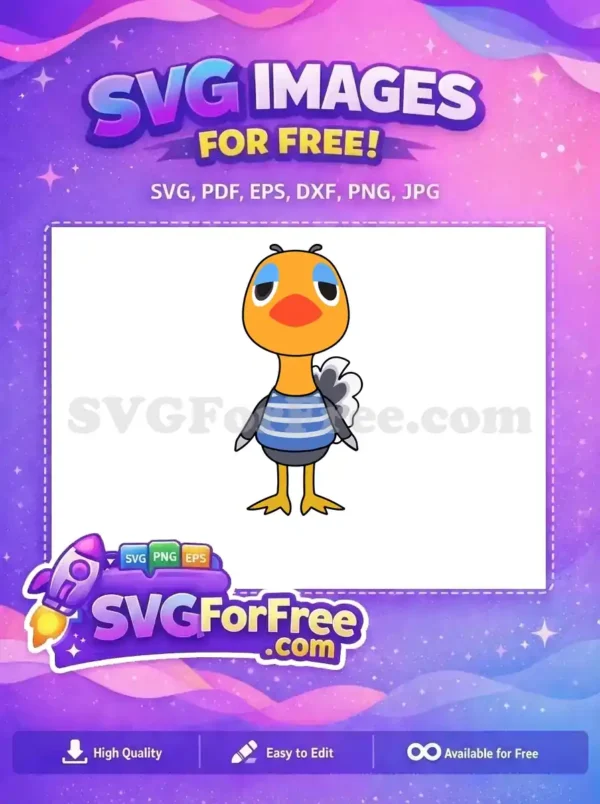 A full-body free SVG of a vibrant Animal Crossing ostrich character, Julia, in a striped shirt, ready for download free.