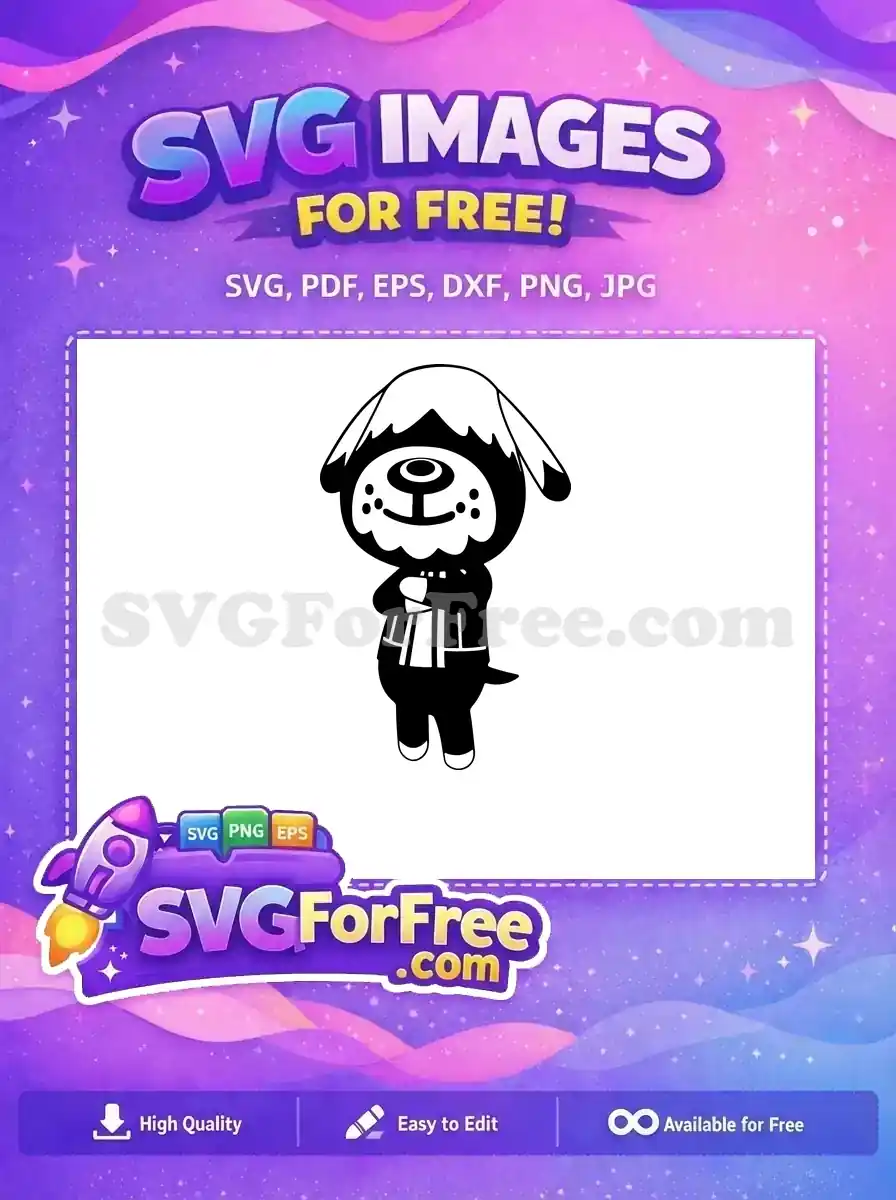 A free design of a cute, stylized black and white dog-like character standing with crossed arms, ideal for free crafting projects.