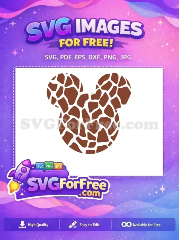 Free Mickey Mouse head SVG featuring a unique giraffe print pattern, ideal for crafting and DIY projects. Download now!