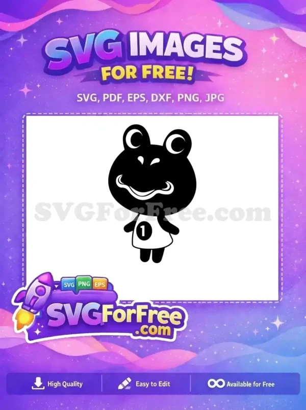 Free adorable frog character SVG featuring number 1 on its shirt, a happy, simple, and free vector design.