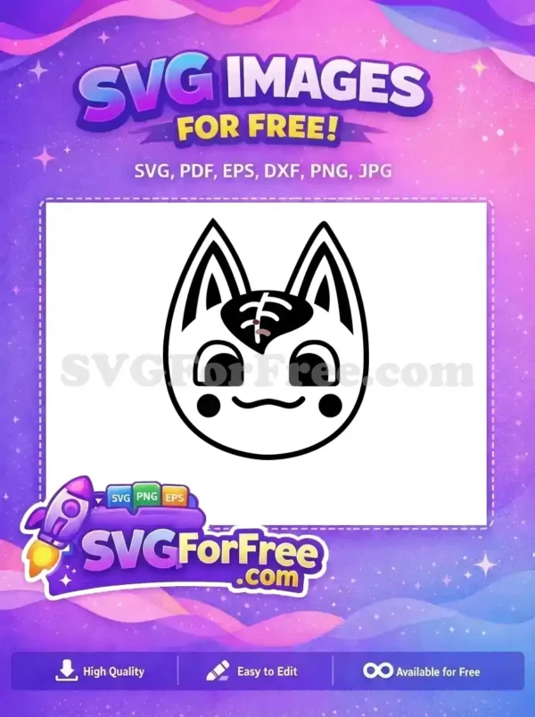 Cute Feline Face Free SVG – Adorable Cartoon Design A free adorable black and white cartoon cat or tiger face SVG, featuring a cute closed-eye expression. Get this free design now!