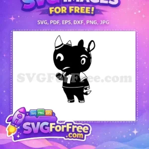 Free Rhino Mascot Design: Your Number One Free SVG Choice! A charming free black and white cartoon rhino mascot wearing a jersey with the number '1', ideal for various free design projects.