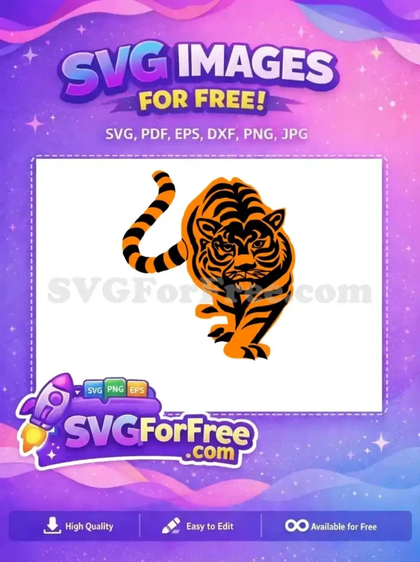 A powerful free design of a stalking tiger, showcasing vibrant orange and black stripes. Ideal for cutting machines.