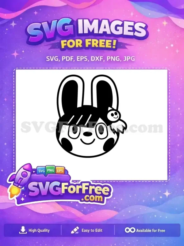 Discover this free SVG of a cheerful monochrome bunny character, an adorable design for all your creative projects.