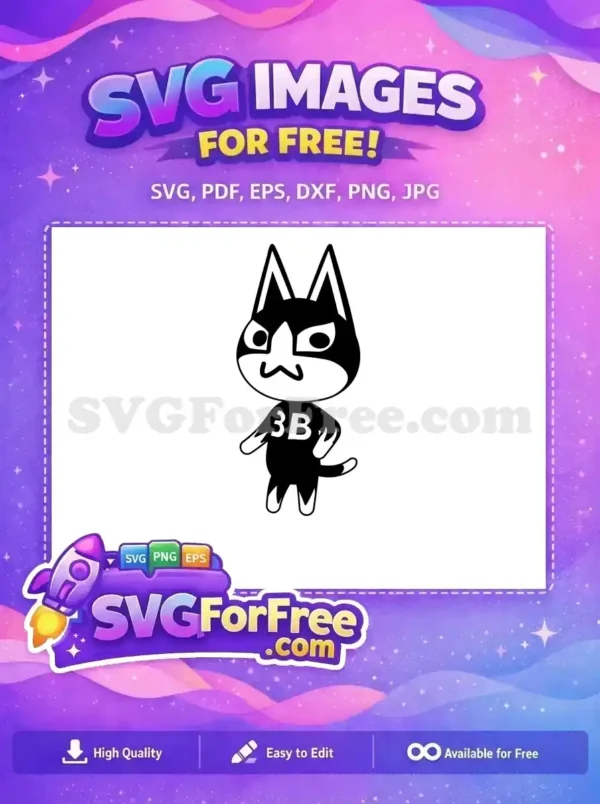A free black and white cartoon cat character, possibly a video game villager, with '3B' on its chest. Ideal free SVG for creative projects.