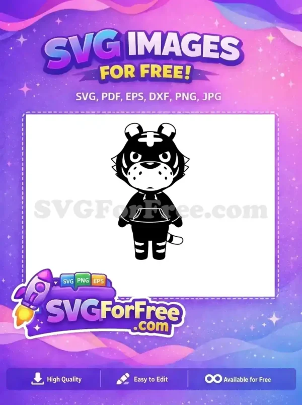 Free Tiger in Hoodie SVG Design – Cool Cartoon Vector A free design of a stylized black and white tiger character wearing a hoodie, standing confidently. A versatile free vector.