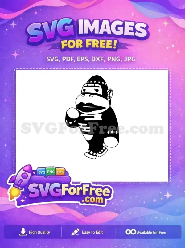 A free design featuring a bold, stylized black and white gorilla illustration, ideal for various creative projects. Download this free SVG!