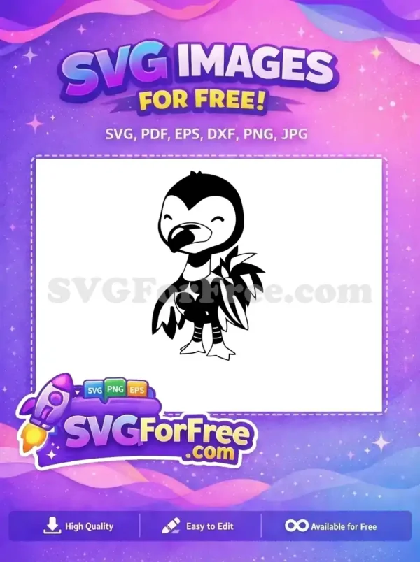 Free Smiling Cartoon Bird SVG – Whimsical Dodo Design A cheerful, free cartoon dodo bird SVG design in black and white, perfect for crafting and digital art projects. Free for all!