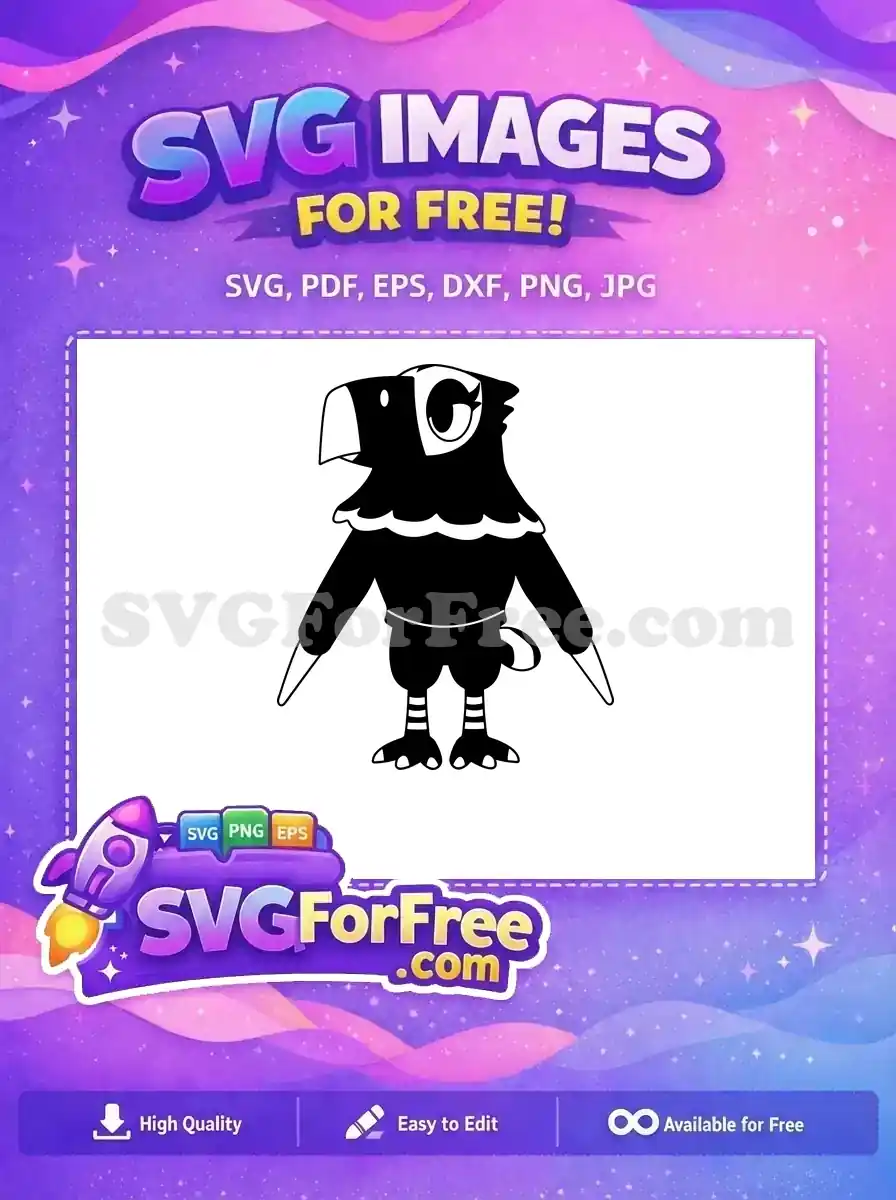 A delightful free cartoon bird SVG, featuring a black silhouette with white details, ready for your creative projects. Download now!