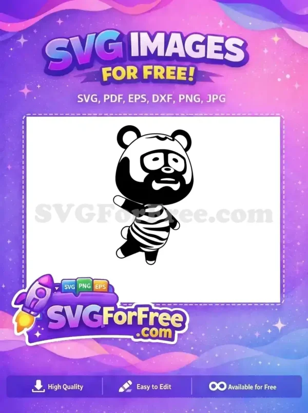 Free Tom Nook SVG: A black and white vector illustration of the beloved Animal Crossing character, ready for your creative projects.