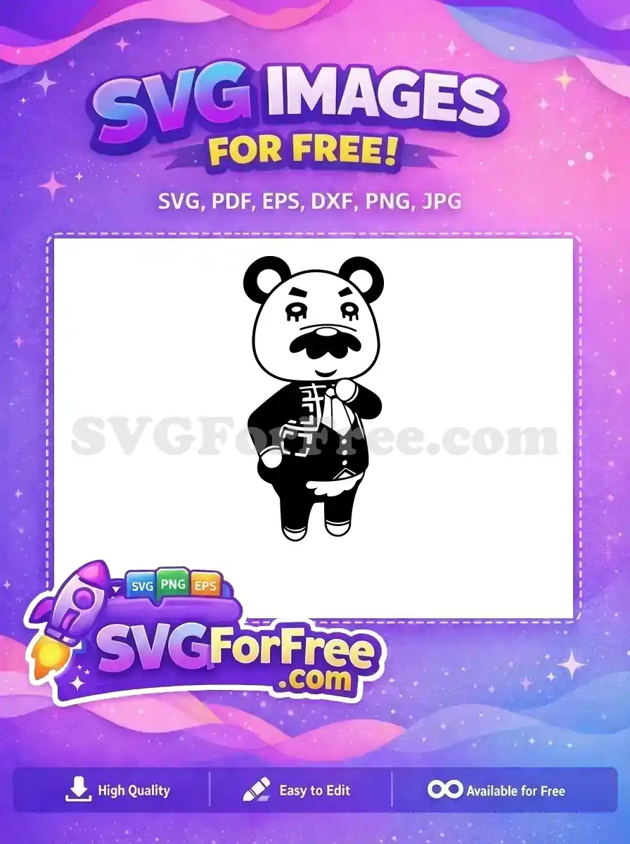A delightful free design featuring a dapper black and white bear character in formal attire, ideal for various projects. Download this free SVG now!