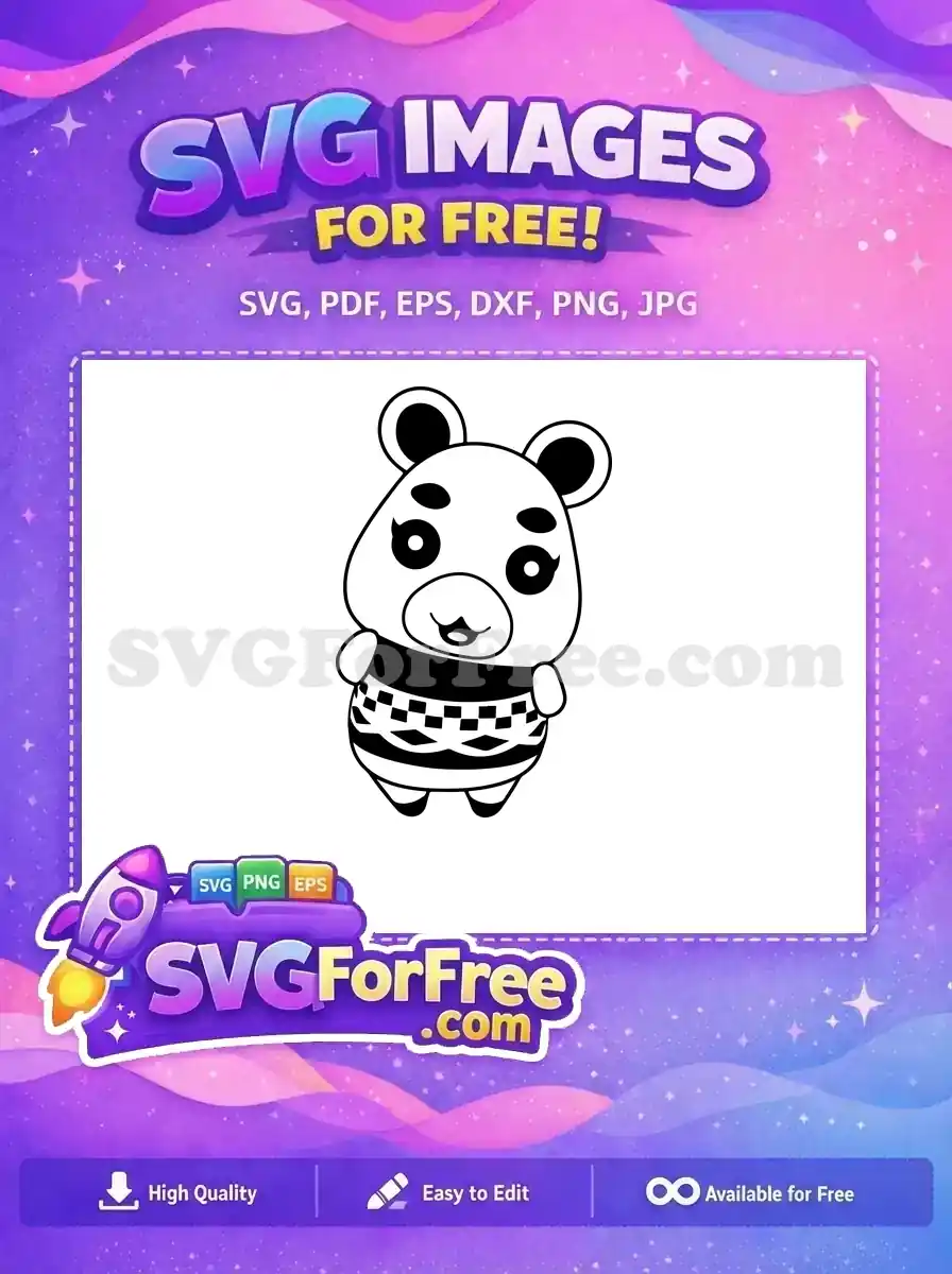 A cute, free design of a black and white cartoon bear character with a patterned sweater, ideal for free crafting projects.