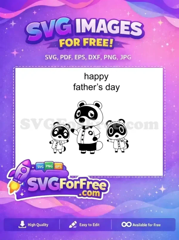 A crisp, free Father's Day SVG featuring Tom Nook, Timmy, and Tommy from Animal Crossing. A delightful free design!