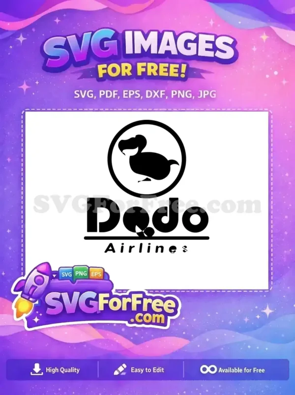 Free Dodo Airlines logo SVG featuring a dodo bird in a circular emblem above bold 'Dodo' and 'Airlines' text. This free design is versatile.