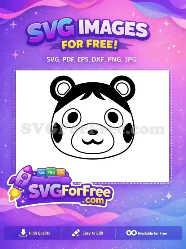 A delightful free cartoon bear face SVG, featuring bold black and white lines, ideal for various creative free projects.