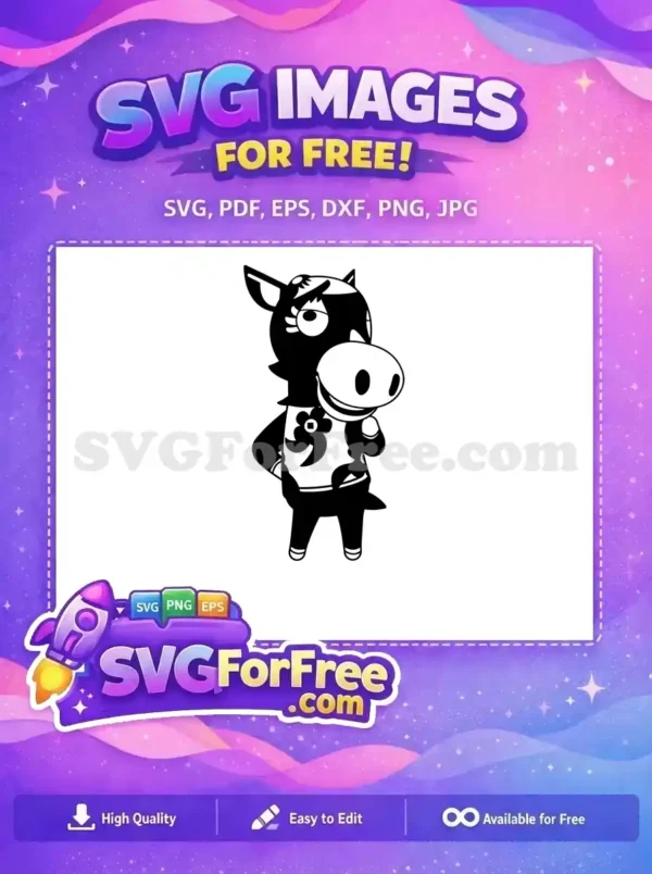 Free Animal Crossing Character SVG Design – Get Yours Free! A charming free design of a black and white cartoon horse villager, ideal for various free DIY projects. Download this free vector now!