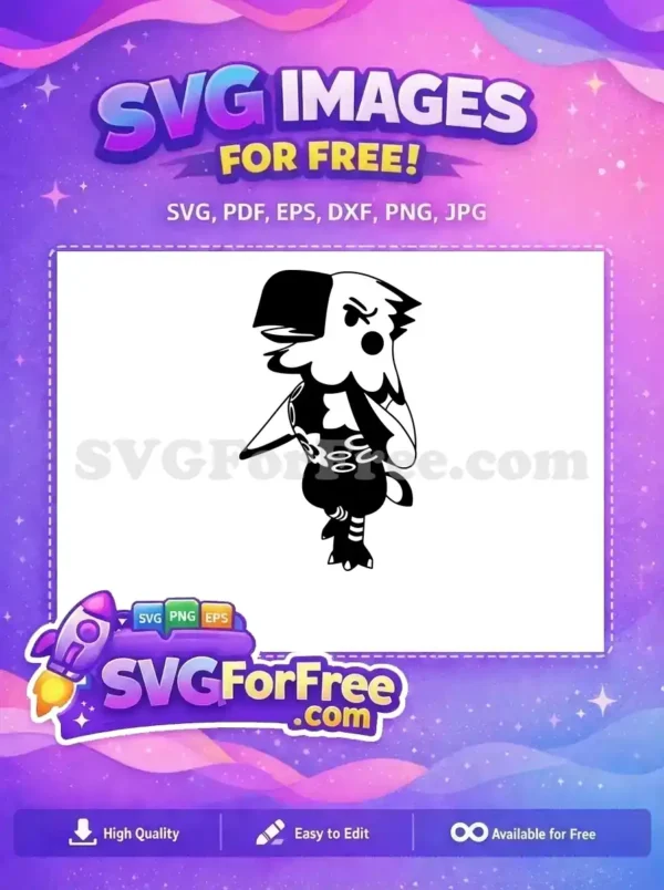 A free vector of a stern black and white cartoon bird character, resembling Amelia from Animal Crossing. An excellent free design resource.