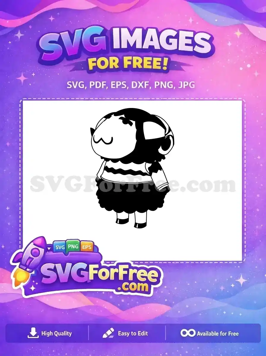 A delightful free design featuring a cute, black and white cartoon sheep character, perfect for crafting and digital projects. Grab this free SVG now!