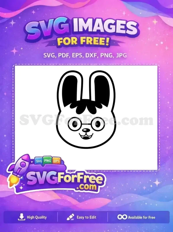 A delightful free cartoon rabbit face SVG with round glasses and a cheerful smile, perfect for any fun project.