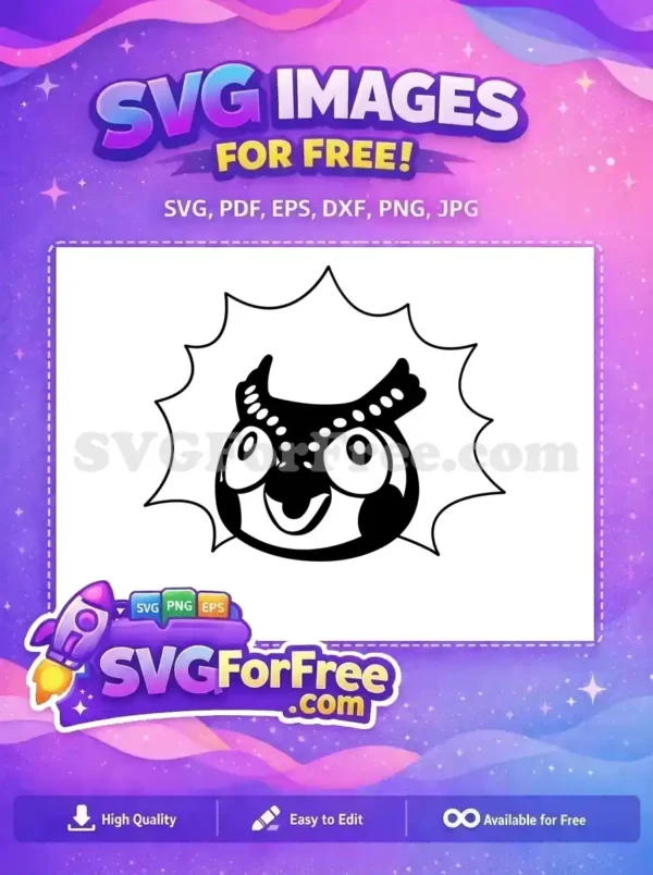 A delightful free cartoon owl head SVG with wide eyes and a spiky outline, perfect for your next free craft project.