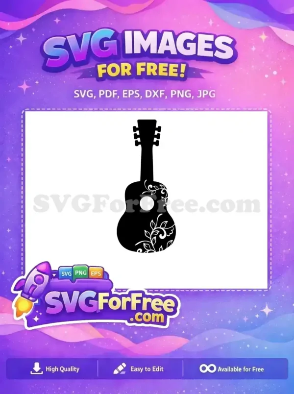 A captivating free ukulele SVG design, featuring elegant floral patterns, ideal for all your creative projects. Download this free graphic now!