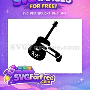 Explore this free, striking black silhouette of an acoustic guitar, creatively integrated with 'KK' initials and a distinctive safety pin graphic. Ideal for free music-themed designs.
