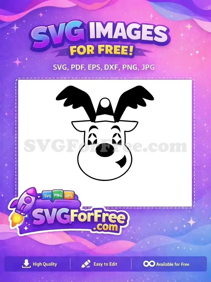 This free, charming reindeer head SVG features playful wings, a friendly smile, and a festive hat, perfect for crafts.